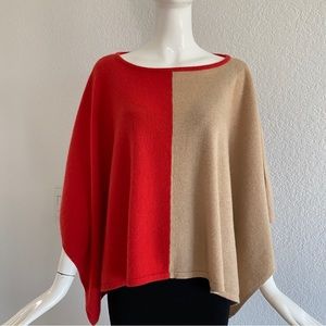 C.Z. Falconer red beige color block cashmere poncho